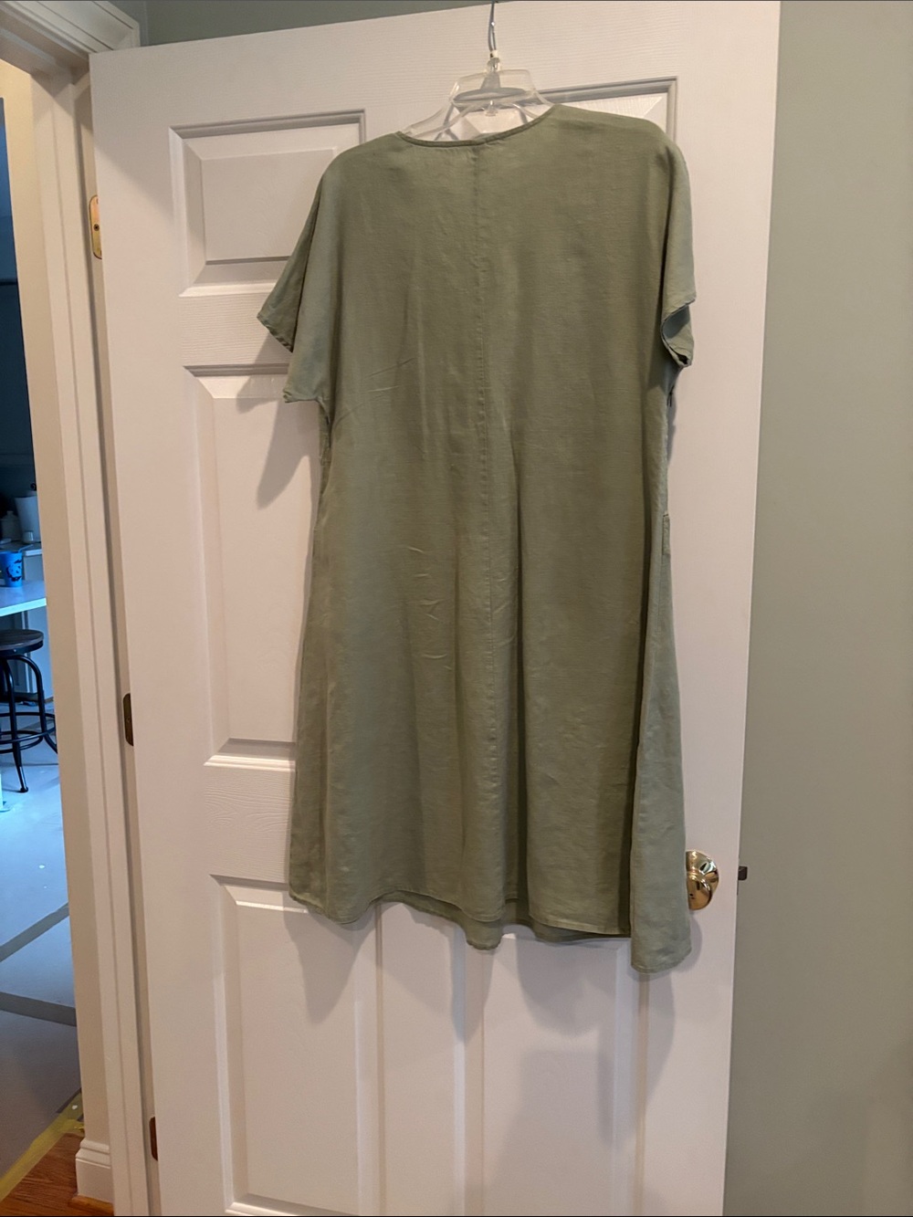 V-Neck Midi Dress in Sage Green with Front Pleat - Picture 4 of 7